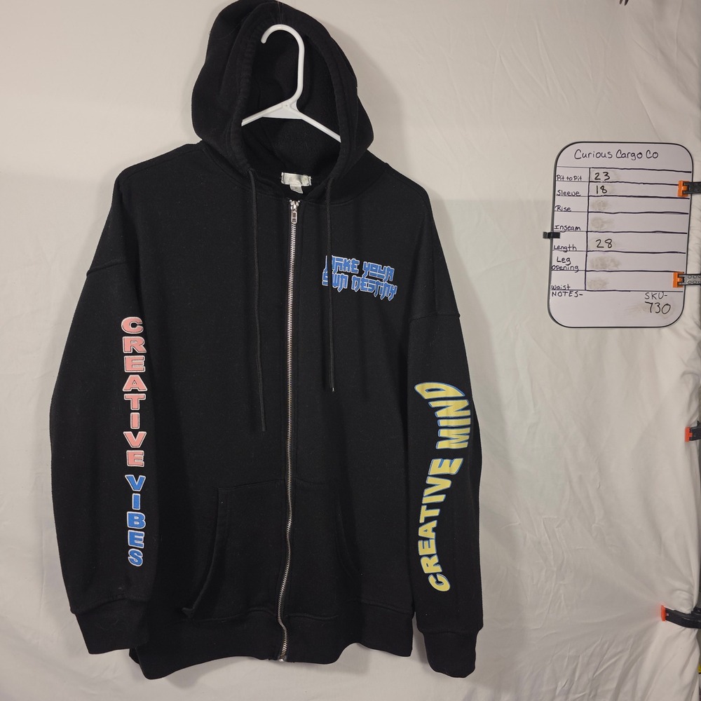 Orange Kiss Hoodie Mens Medium Black Excellent Anime Graphic Full Zip Streetwear